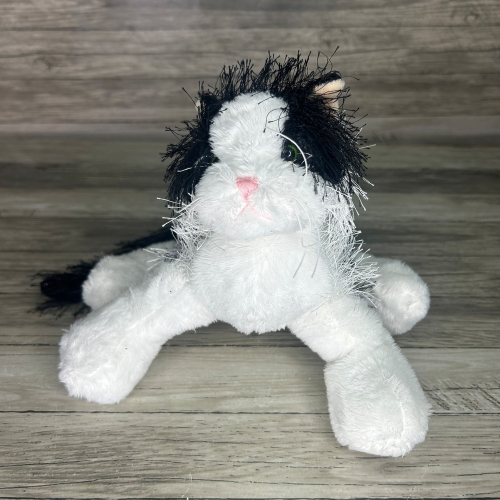 Ganz Webkinz Cat Black White Shaggy HM016 Plush Stuffed Animal No Code